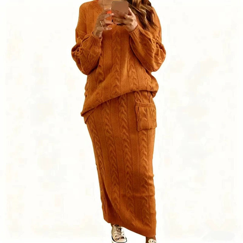 Women's Fashion Twist Stitch Set Dress Sweaters