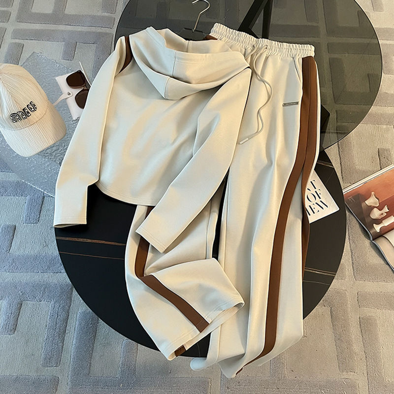Sports Hood Zipper Wide Leg Two-piece Tops