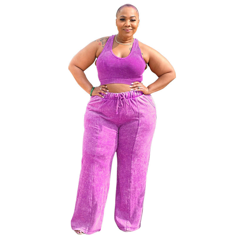 Women's Sleeveless Midriff Outfit Elastic Waist Wide Suits