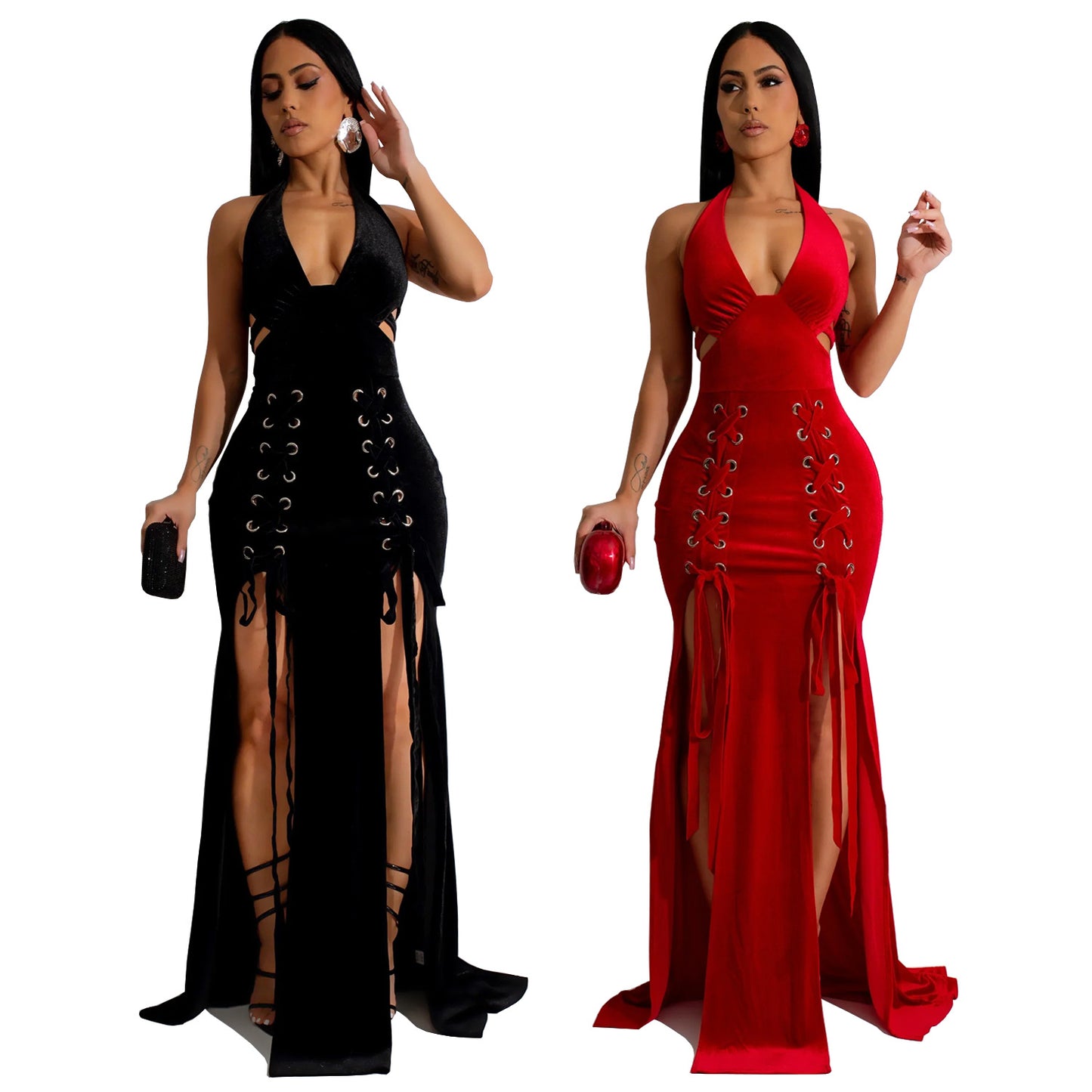 Women's Fashion Wear Bag Arm Sexy Slit Dresses