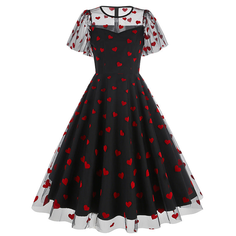 Women's Mesh Heart-shaped Valentine's Day Waist Dress Dresses