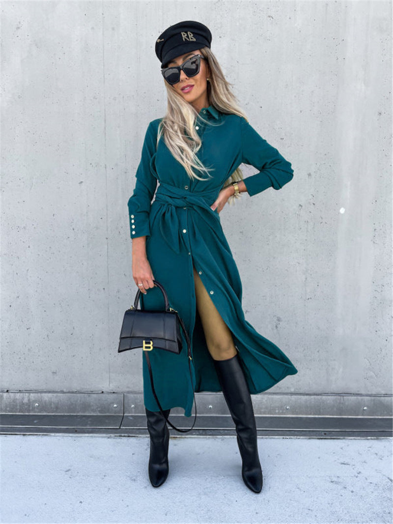 Women's Long Solid Color Sleeve Big Hem Dress