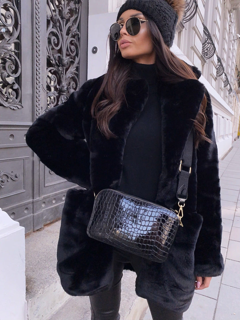 Women's Commute Long Sleeve Lapel Faux Fur Coats