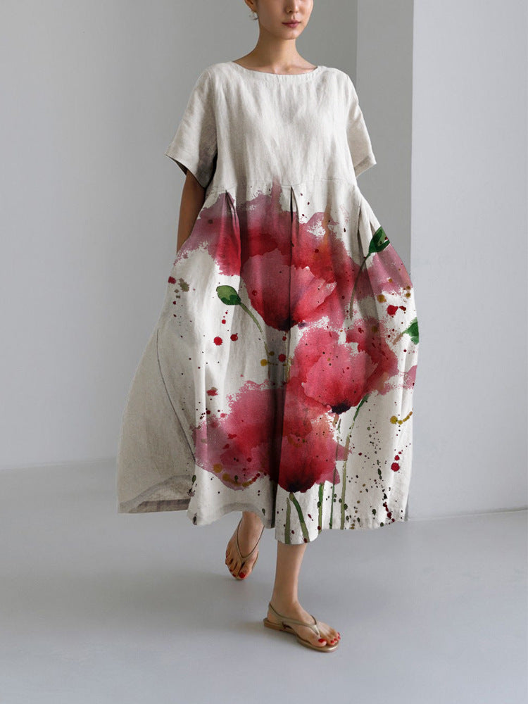 Women's Round Neck Fashion High-grade Short-sleeved Printed Dresses