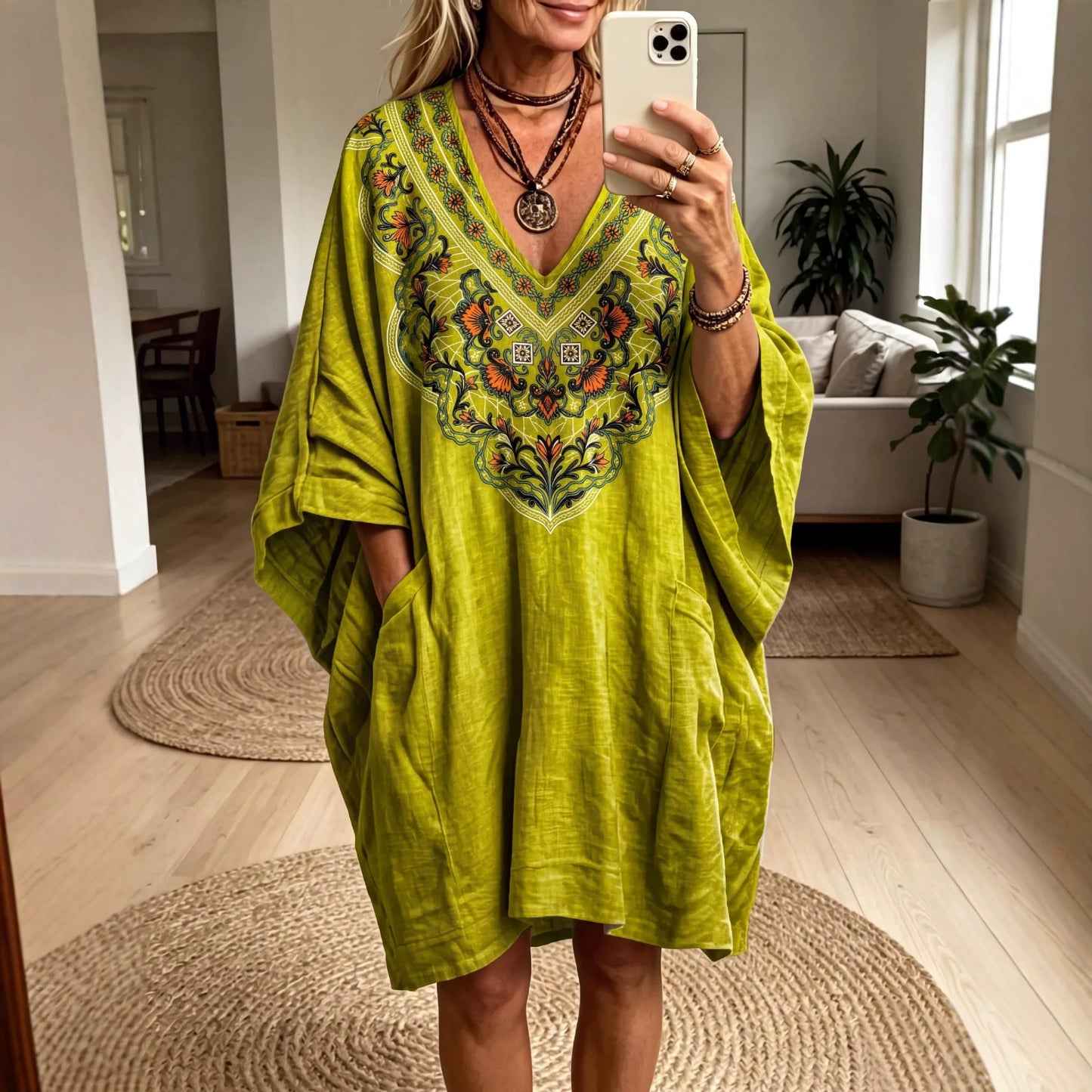 Women's Vintage Ethnic Print Casual Sleeve Cotton Linen Skirts
