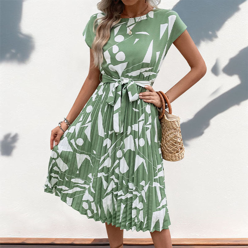 Women's Summer Geometric Pattern Printed Pleated Dress Dresses