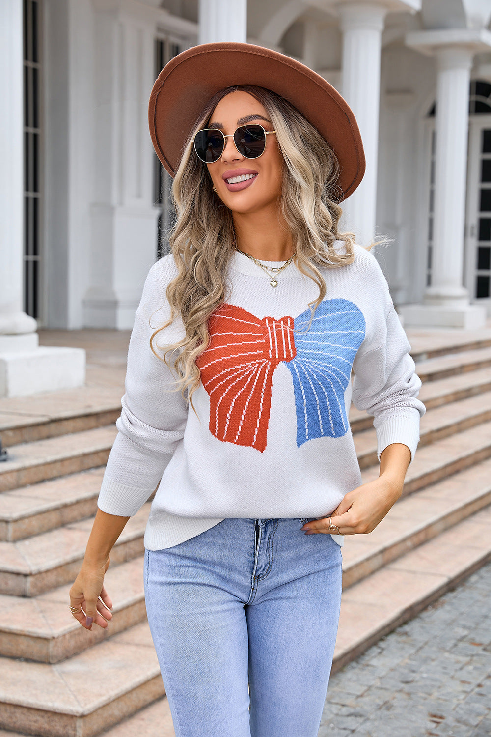 Classic Women's Spring Bow Color Matching Women's Sweater