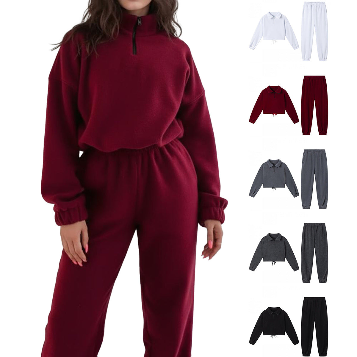 Women's Solid Color Loose Zip Stand Collar Fashion Casual Suit