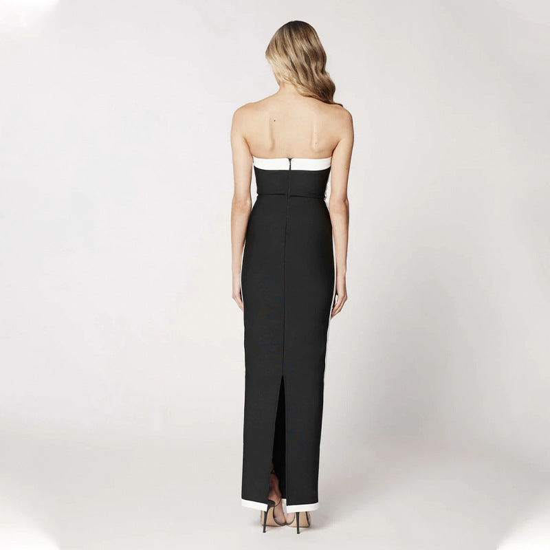 Black Orange Strapless Long Type Sexy Dresses