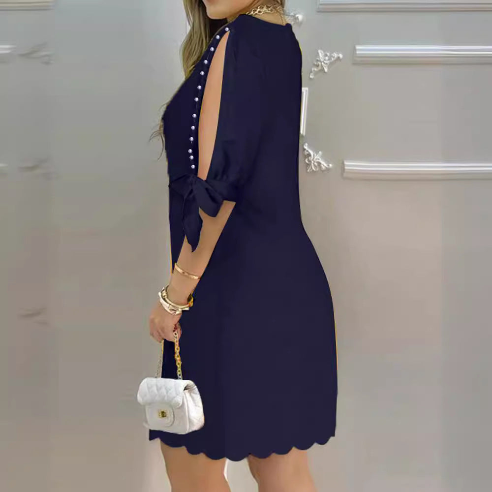 Women's Foam Sleeve Three-quarter Round Neck Dress