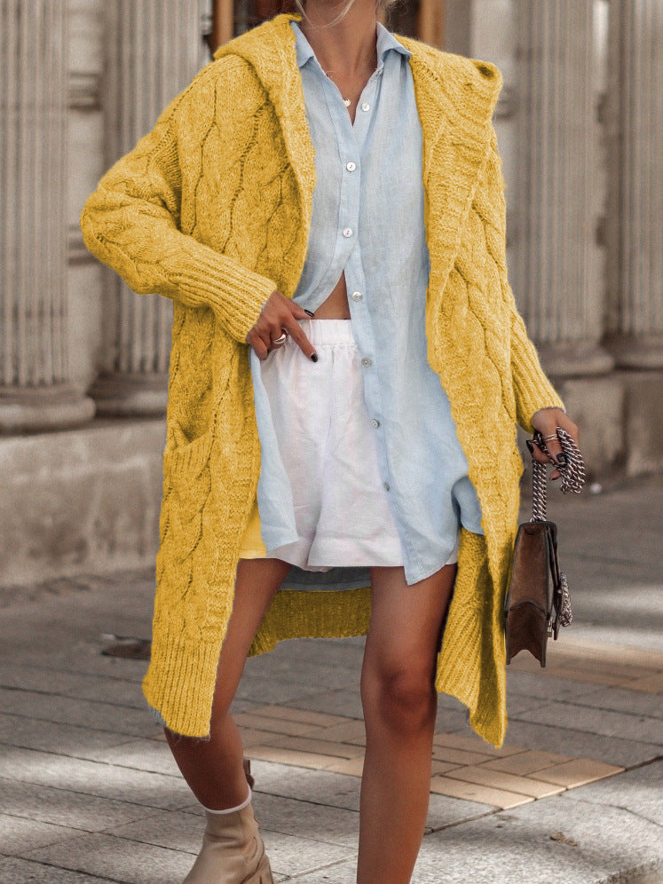 New Classic Beautiful Trendy Long Hooded Knitwear