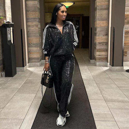 One-hand Sequins Fashion Casual Set Autumn Suits