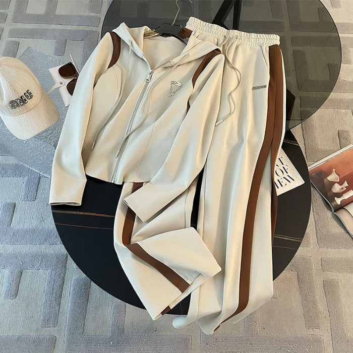 Sports Hood Zipper Wide Leg Two-piece Tops