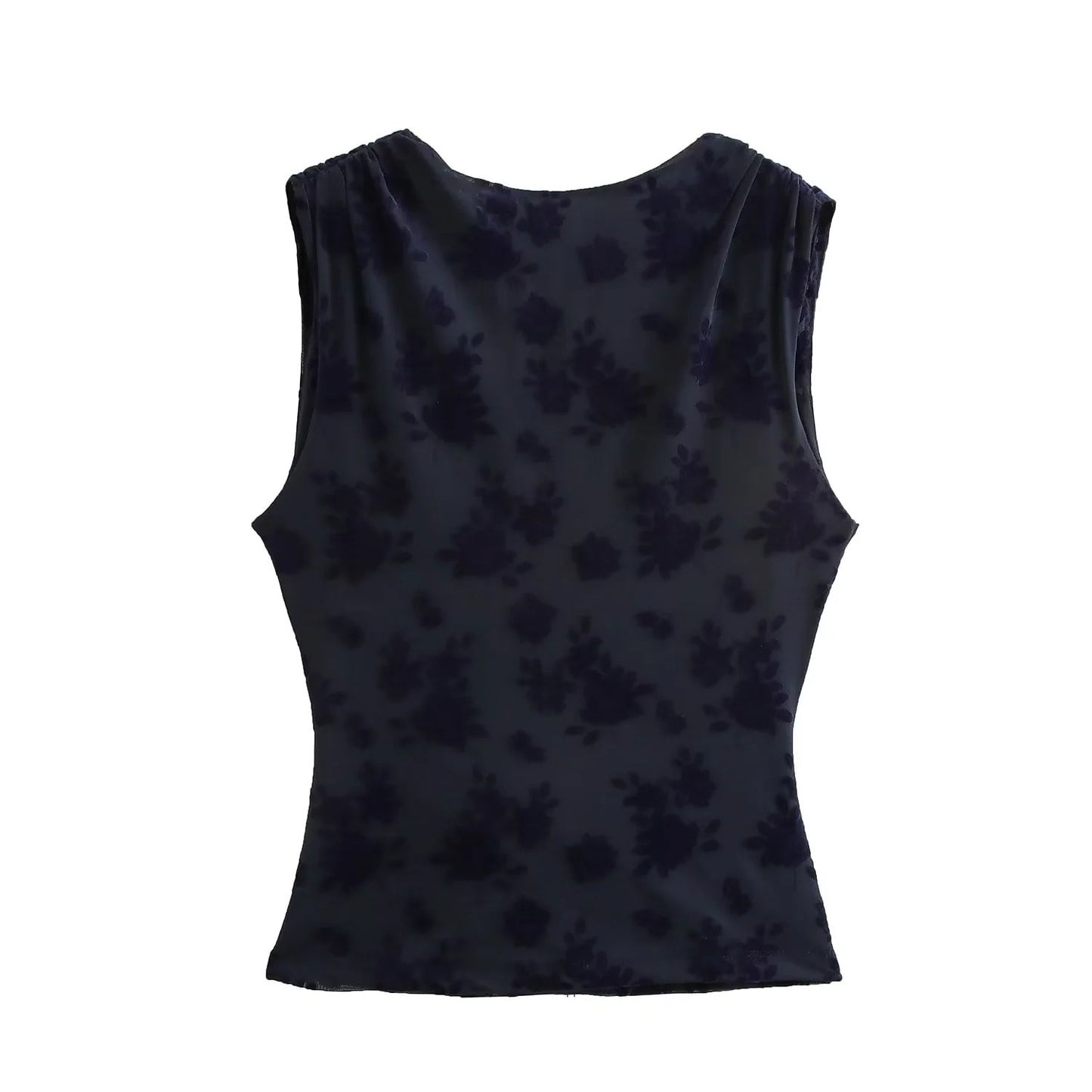 Women's Spring Clothes Backless Flocking Silk Net Tops