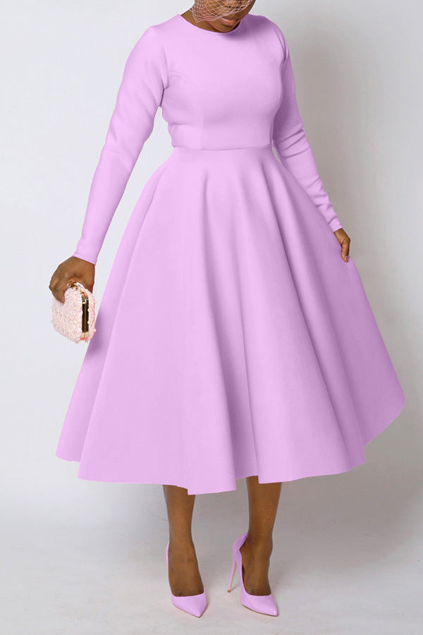 Women's Solid Color Long Sleeve Round Neck Dresses