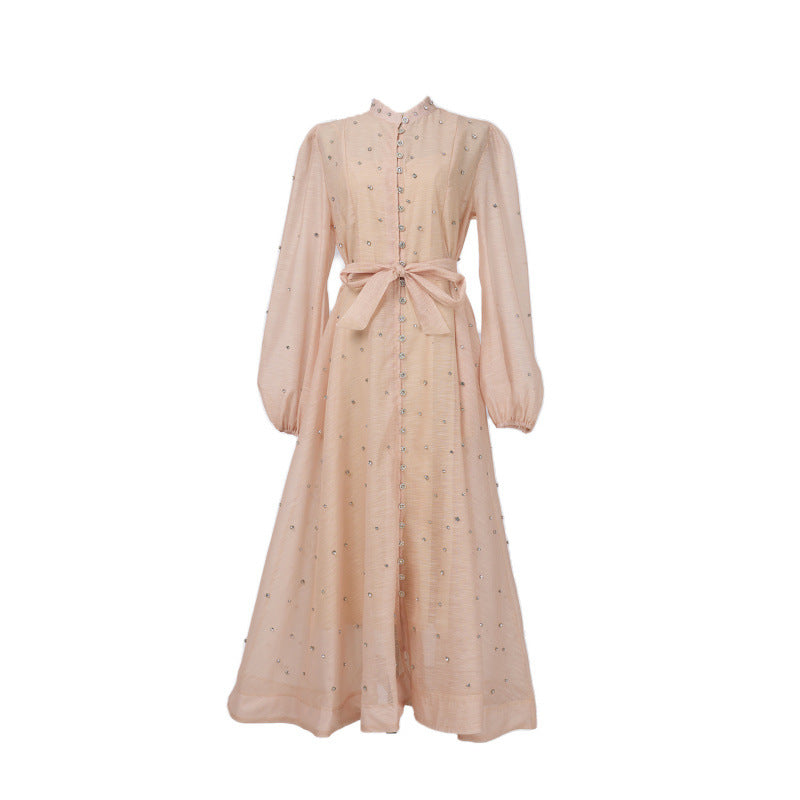 Women's Vintage Court Style Printed Lantern Sleeve Single-breasted Lace Dresses