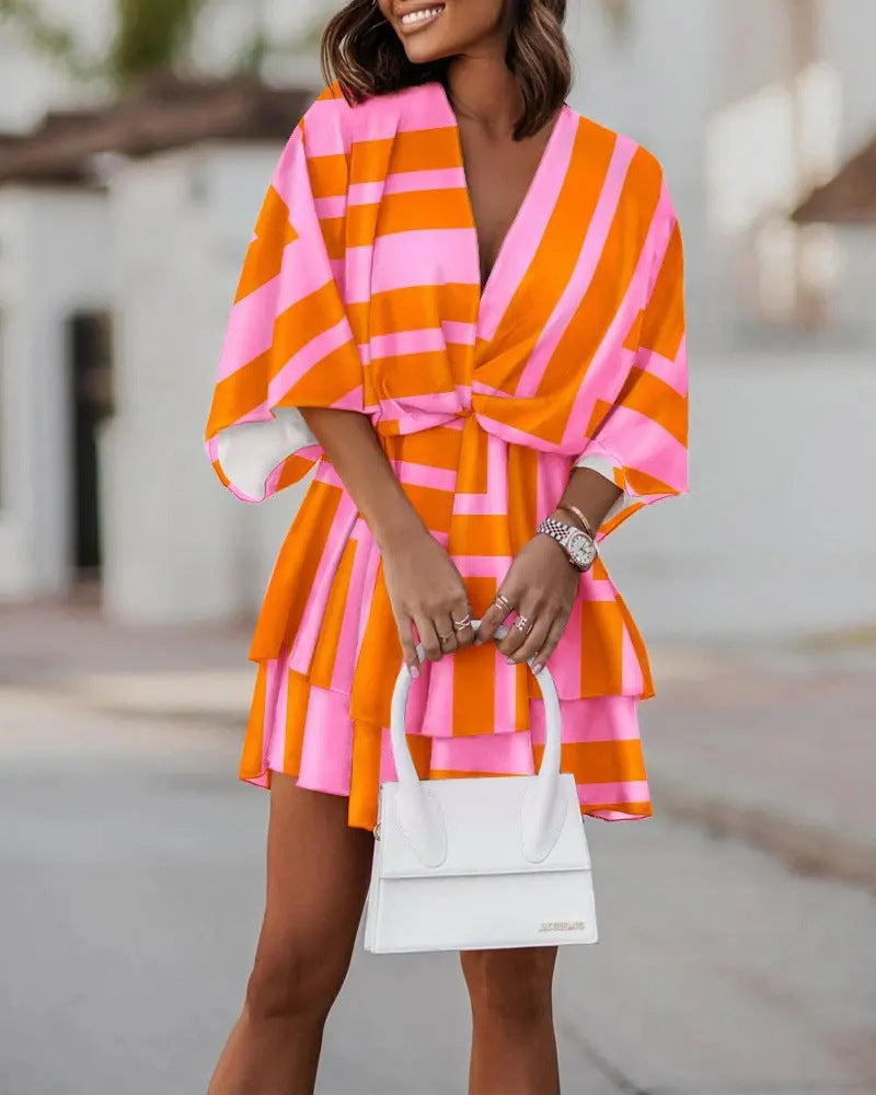 Women's Autumn Loose Batwing Sleeve Printed Dress