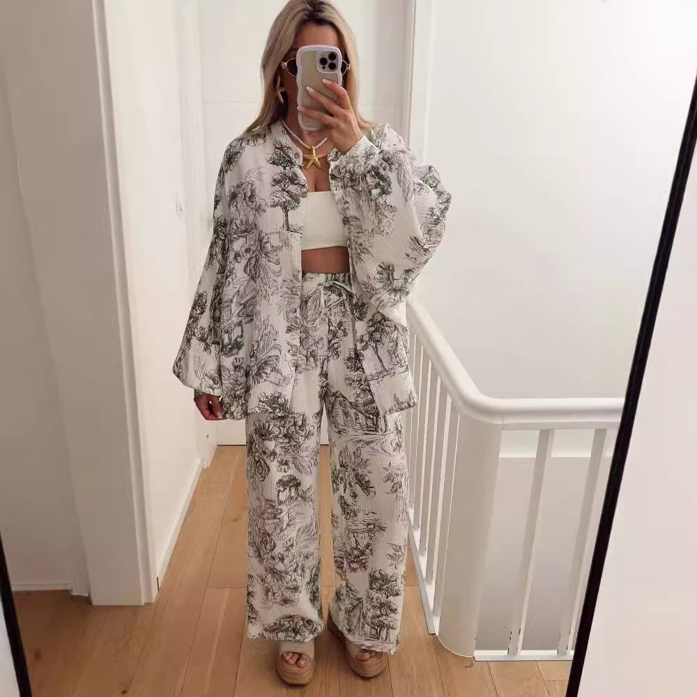 Women's Long Sleeve High Waist Straight Two-piece Fashion Temperament Suits