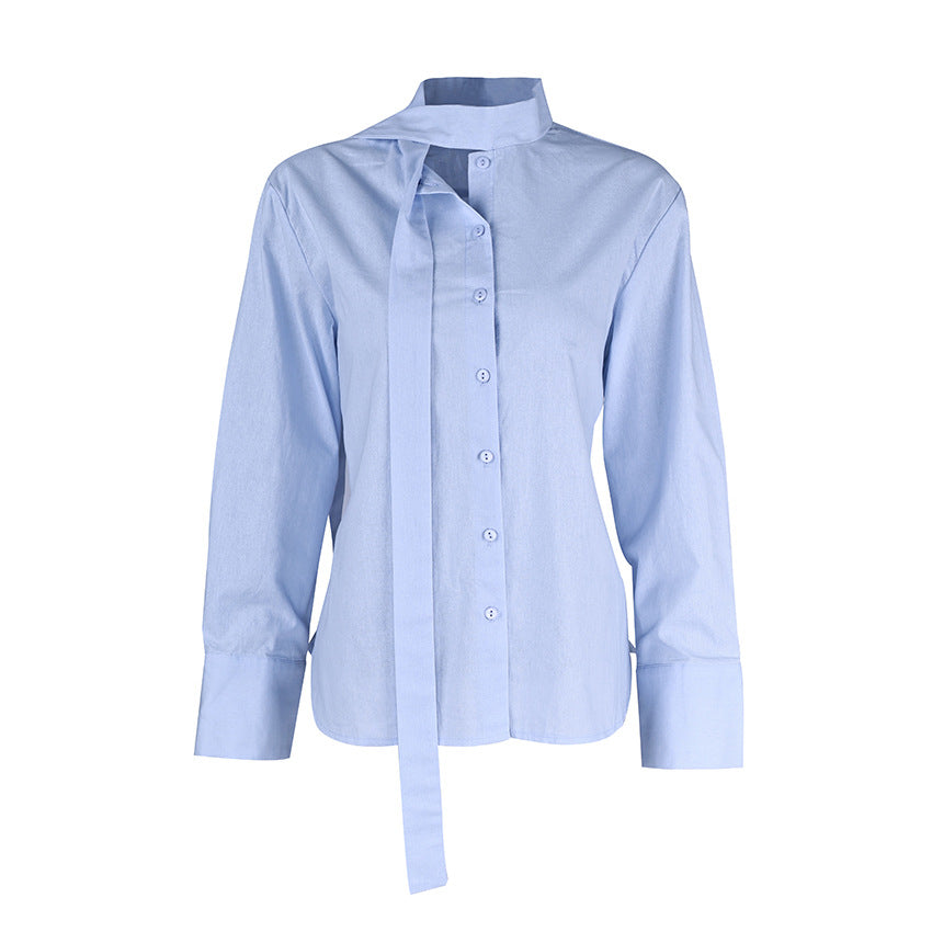 Women's Linen Ribbon Shirt Design Sense Graceful Fashionable Blouses