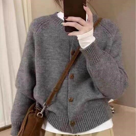 Women's Of Design Round Neck Loose Pure Color Idle Knitwear