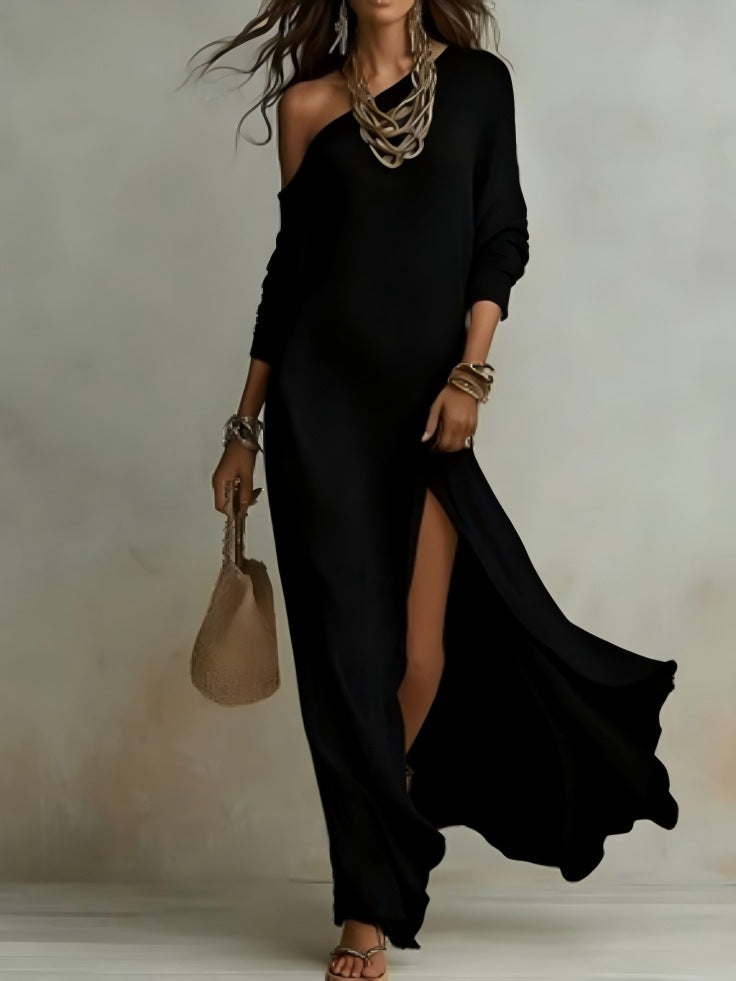 Women's Summer Elegant Long-sleeved Knitted Fold Split Dress