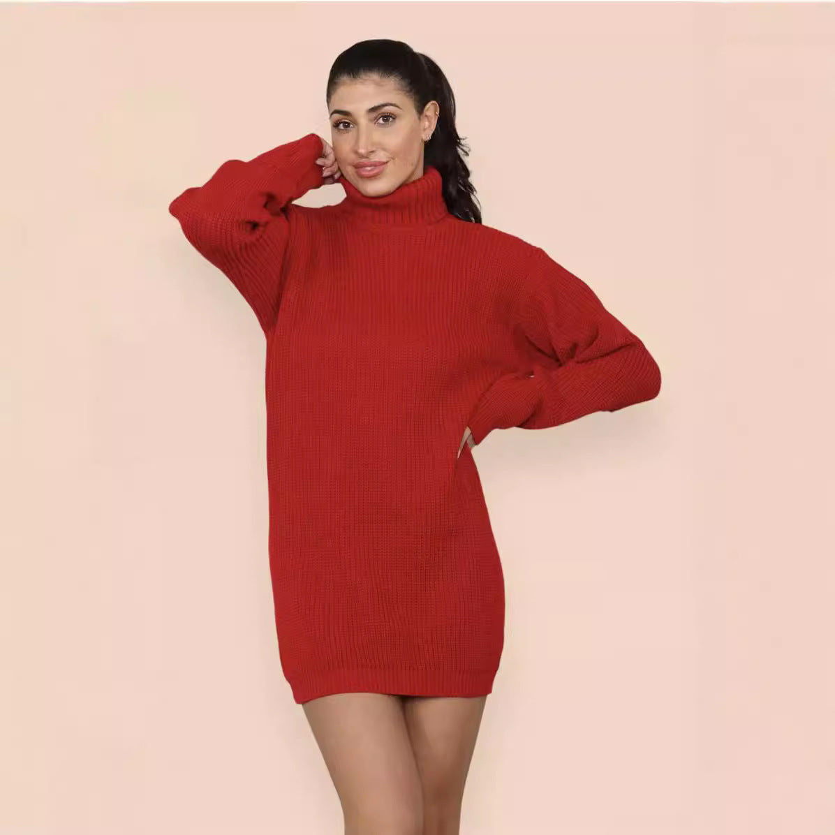Women's Polo Collar Solid Color Loose Pullover Mid-length Women's Sweater