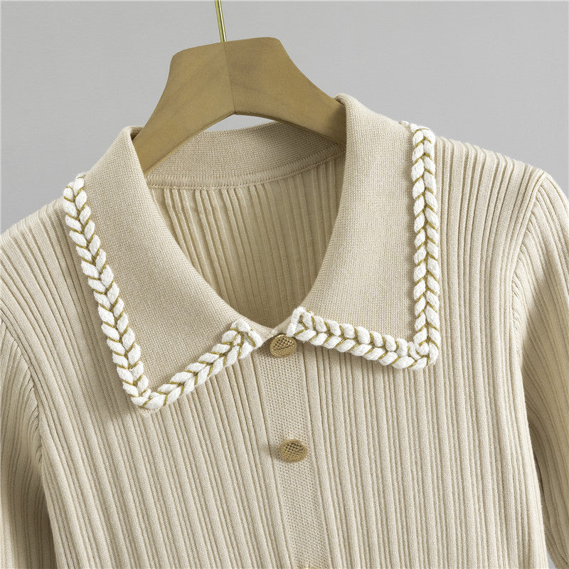 Women's French Style Classic Lapel Knitted Midi Spring Elegant Dress