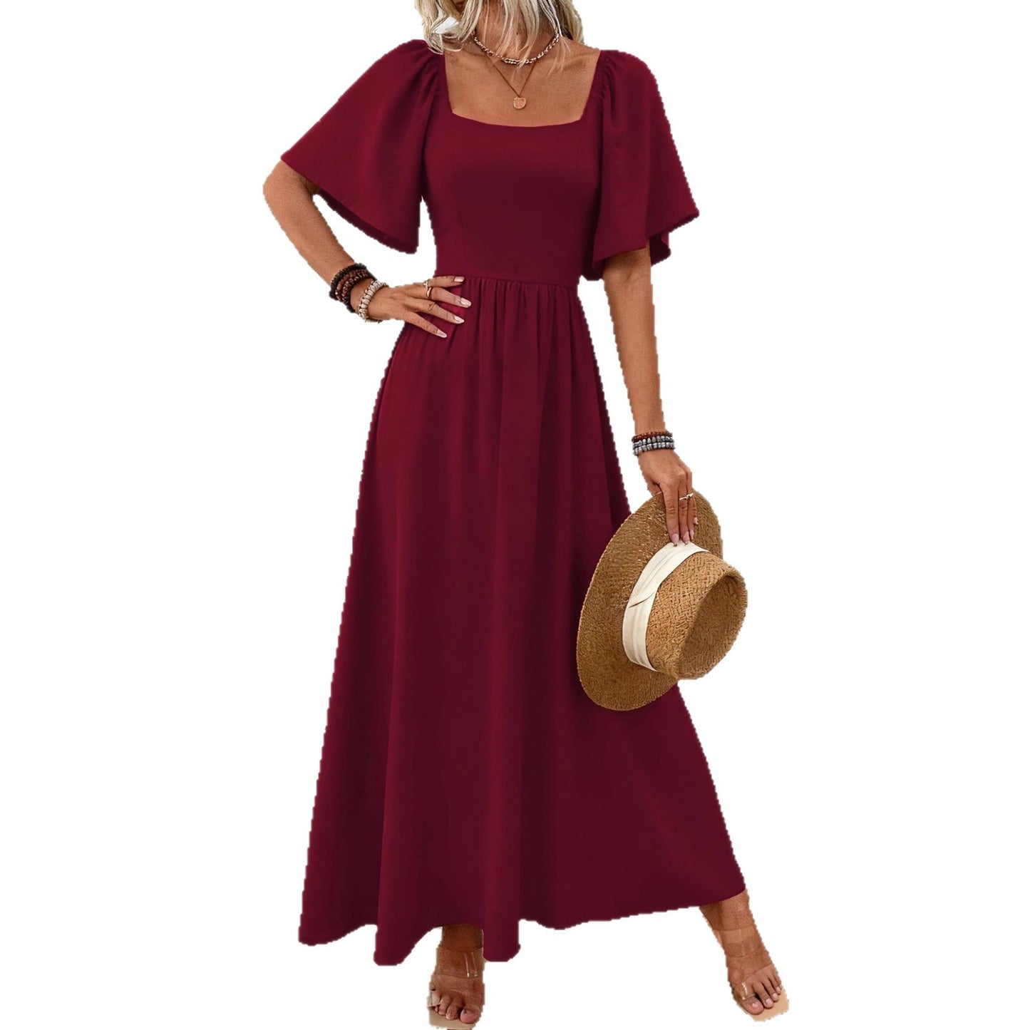Bohemian Style Square Collar Elegant Generous Dress