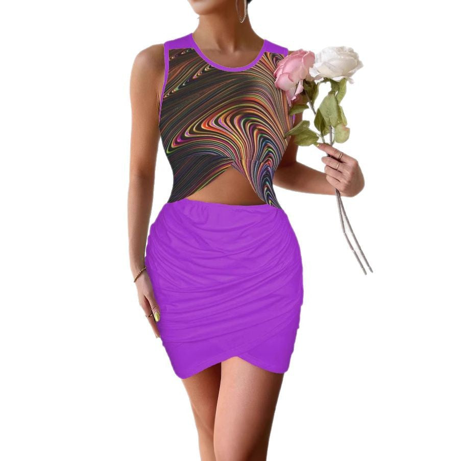 Sleeveless Wrap Pleated Front Tight Sexy Dress