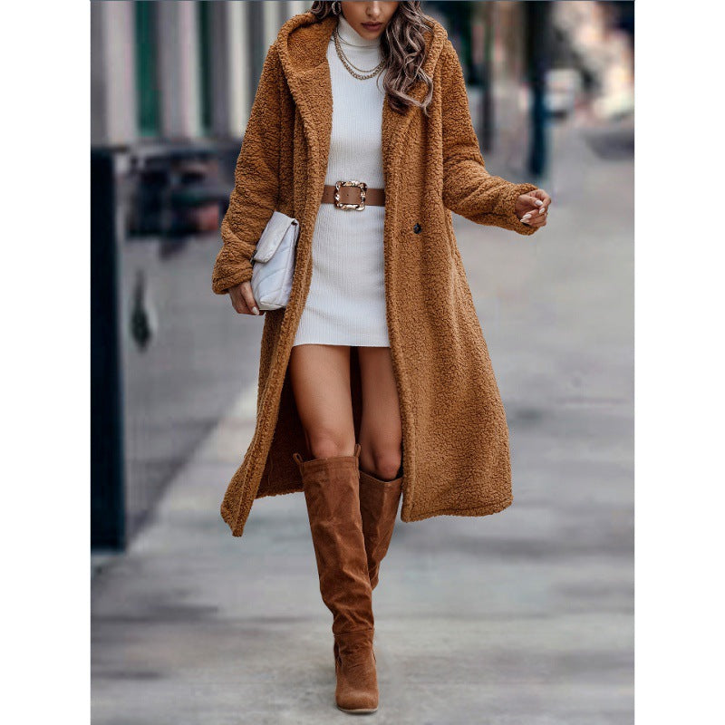 Women's Fashion Long Solid Color Sleeve Plush Coats