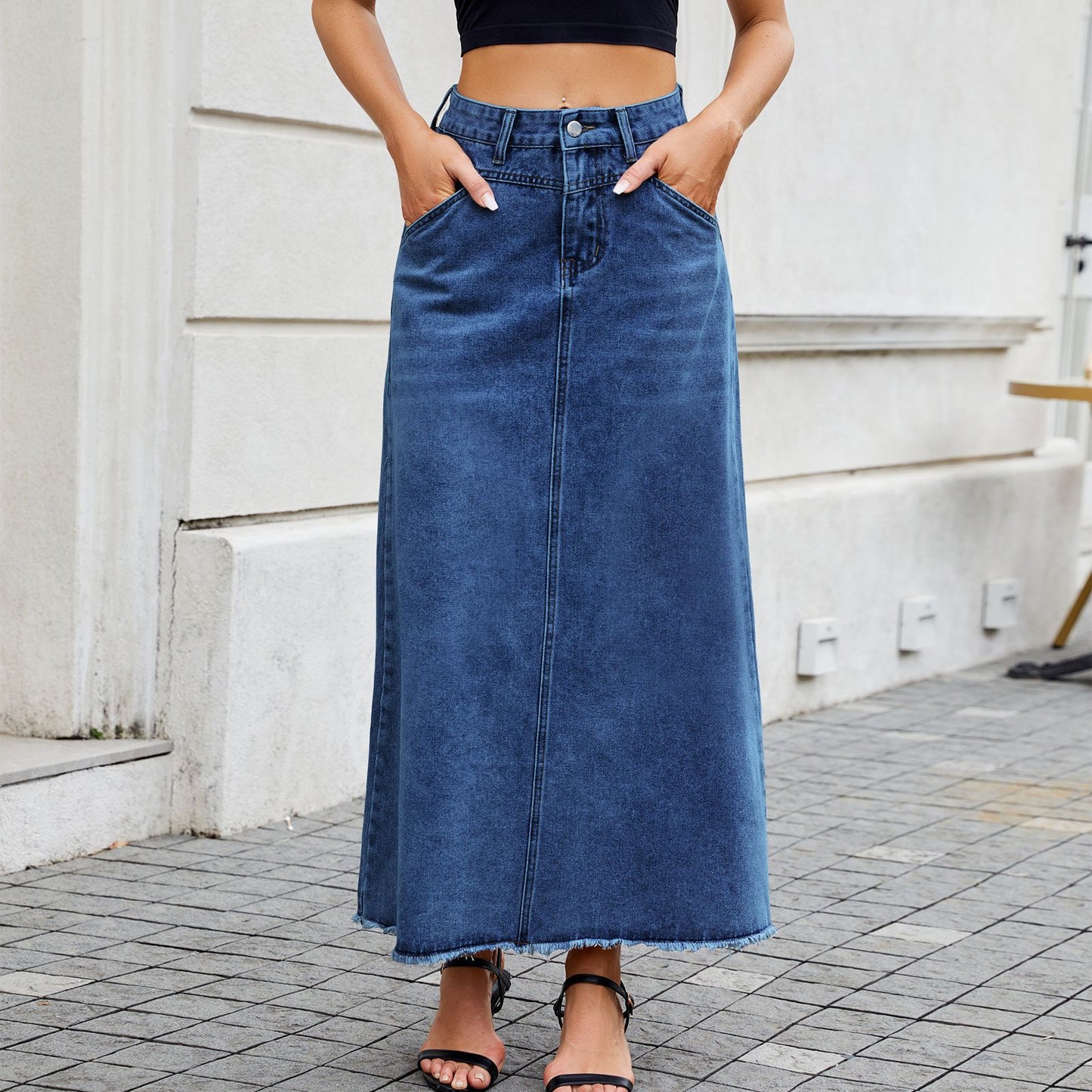 Women's High Waist Denim Fashion Loose Pockets Skirts