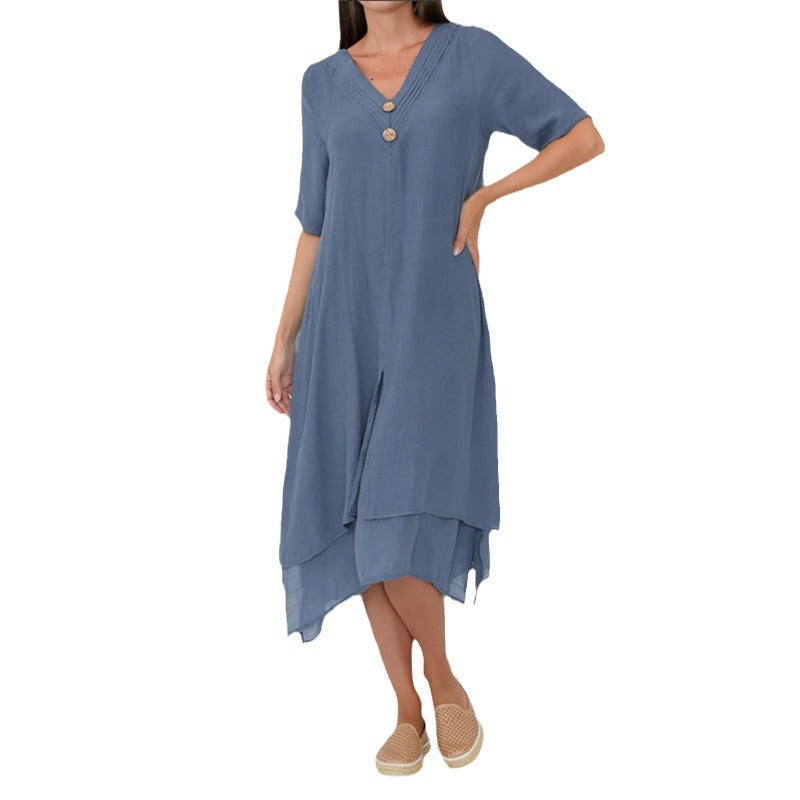 Women's Woven Cotton Linen Split Artistic Dress
