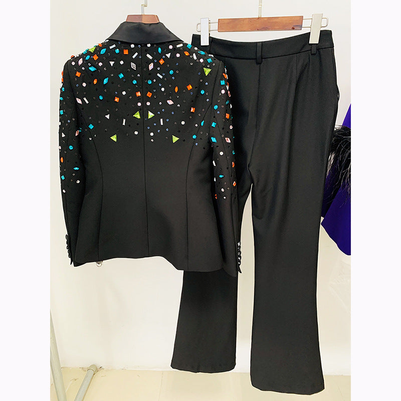 Bead Colorful Crystals Slim Fit Two Fashion Casual Suit