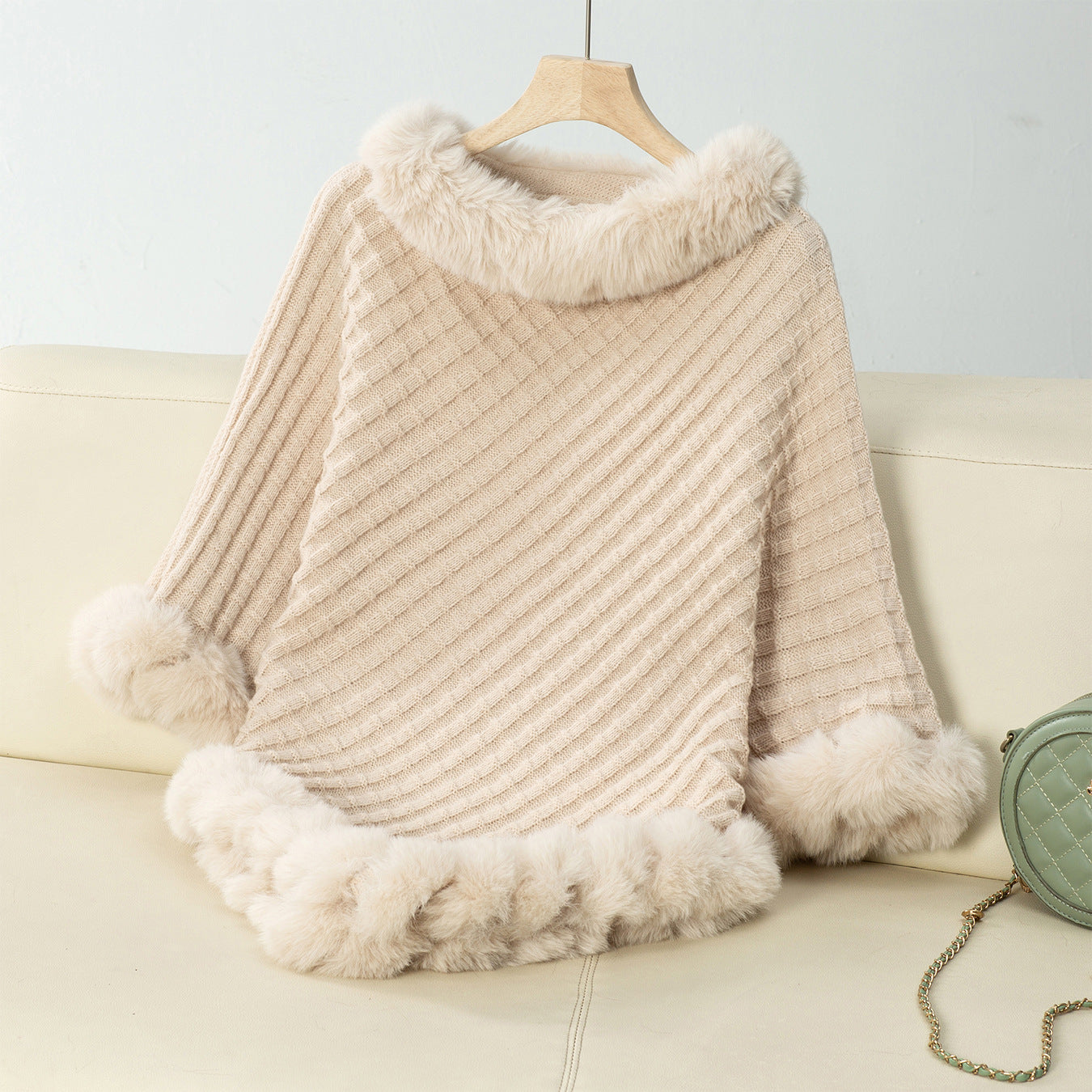 Women's Solid Color Fur Collar Pullover Thick Retro Plaid Women's Sweater