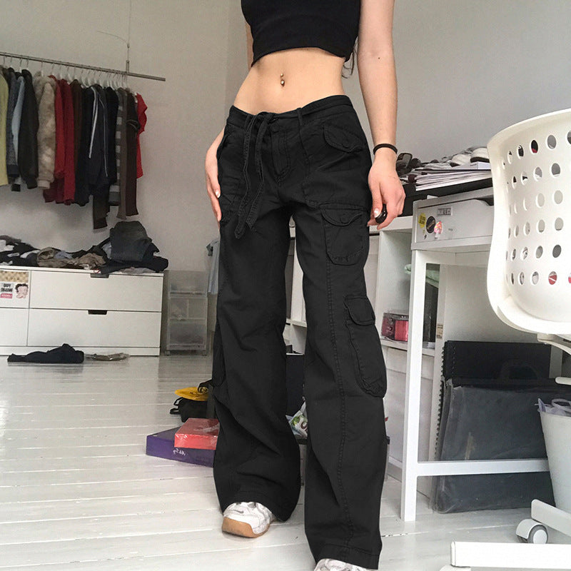 Low Waist Washed Gray Pocket Street Style Jeans