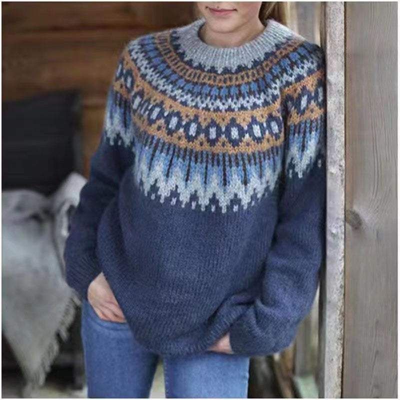 Women's Round Neck Multicolor Loose Fashion Pullover Sweater