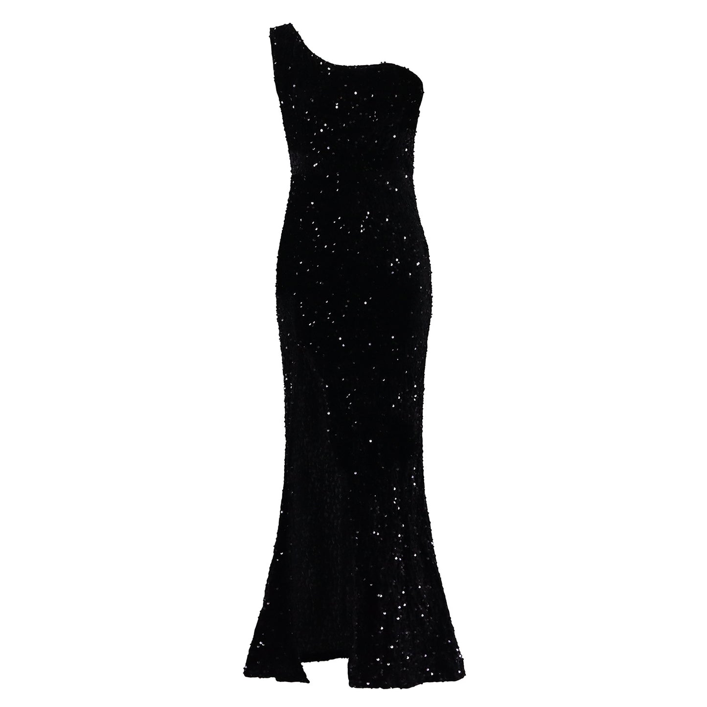 Women's Slant Shoulder Sexy Split Maxi Sequins Dress