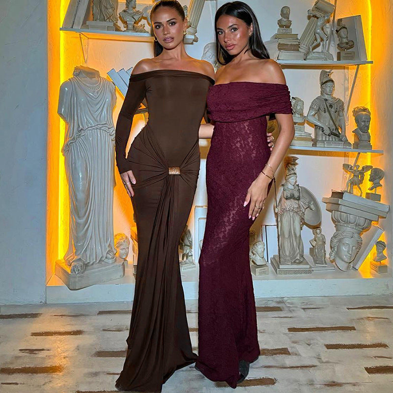 Women's Pure Color Sexy Long Sleeve Tied Dress