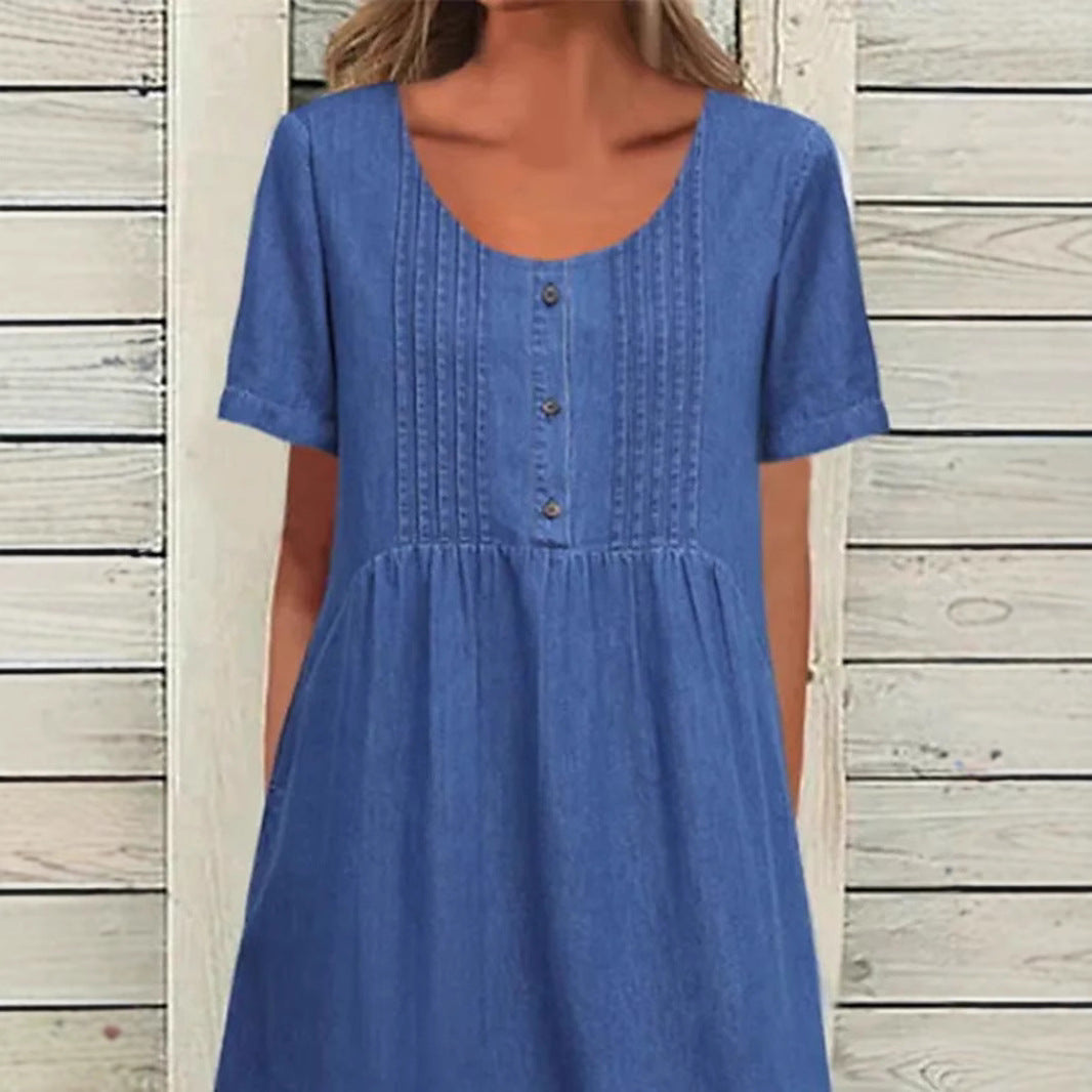 Women's Summer Fashion Mid-length Elegant Denim Sleeve Dress