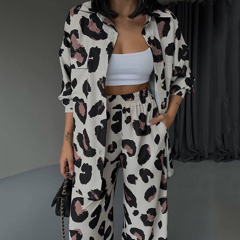 Women's Autumn Print Design Long-sleeved Shirt Two-piece Fashion Casual Suit