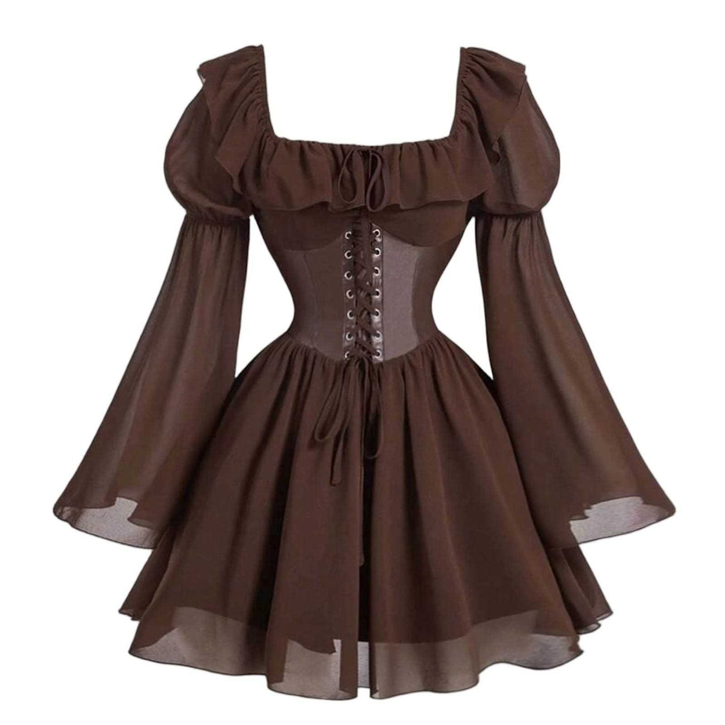 Medieval Puff Sleeve Dress Halloween Drawstring Skirts