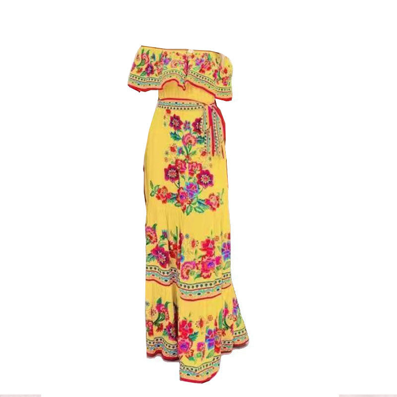Women's Printed Wear Holiday Ethnic Red Flower Dress