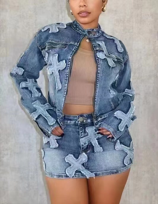 Autumn Fashion Boutique Denim Designer Two-piece Suits