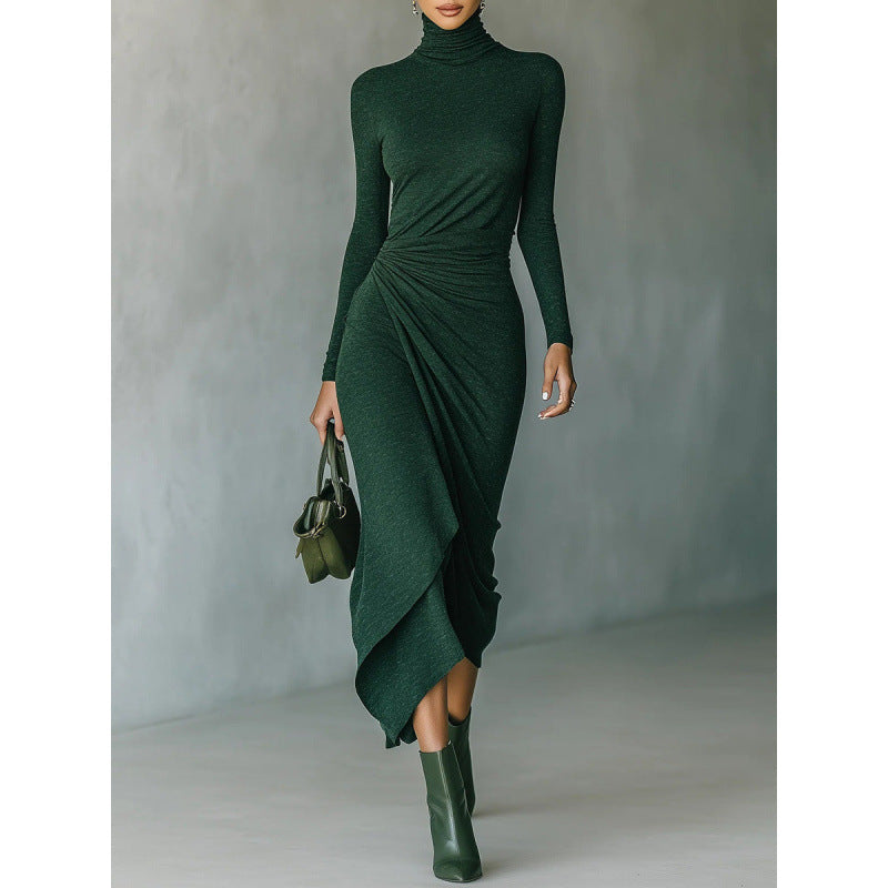 Women's Elegant High Collar Waist Irregular Wrap Dress