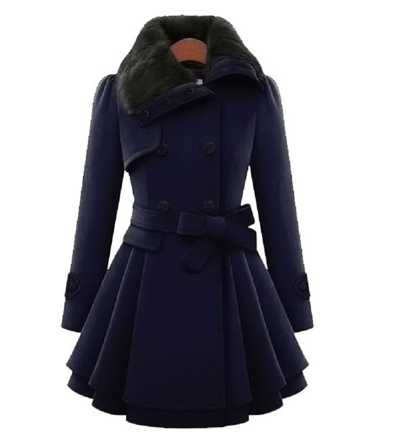 Women's Spring Large Mid-length Woolen Double Breasted Coats