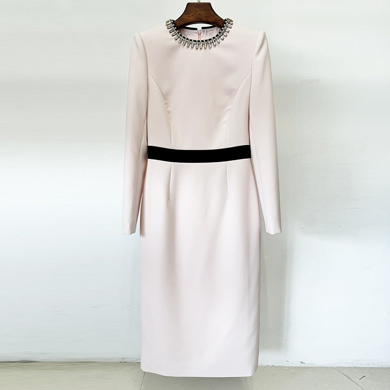 Stylish Graceful Simple Diamond Beaded Color Matching Dress