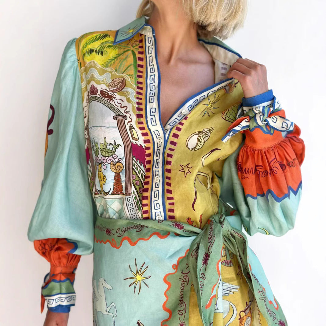 Casual Linen Shirt Collar Fake Two-piece Dresses