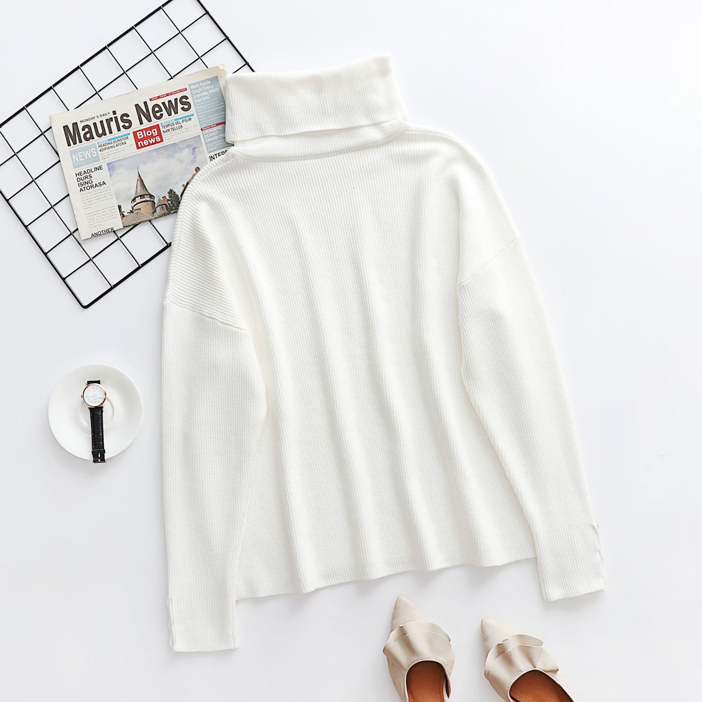 Women's Winter Turtleneck Cuff Pullover Solid Color Knitwear