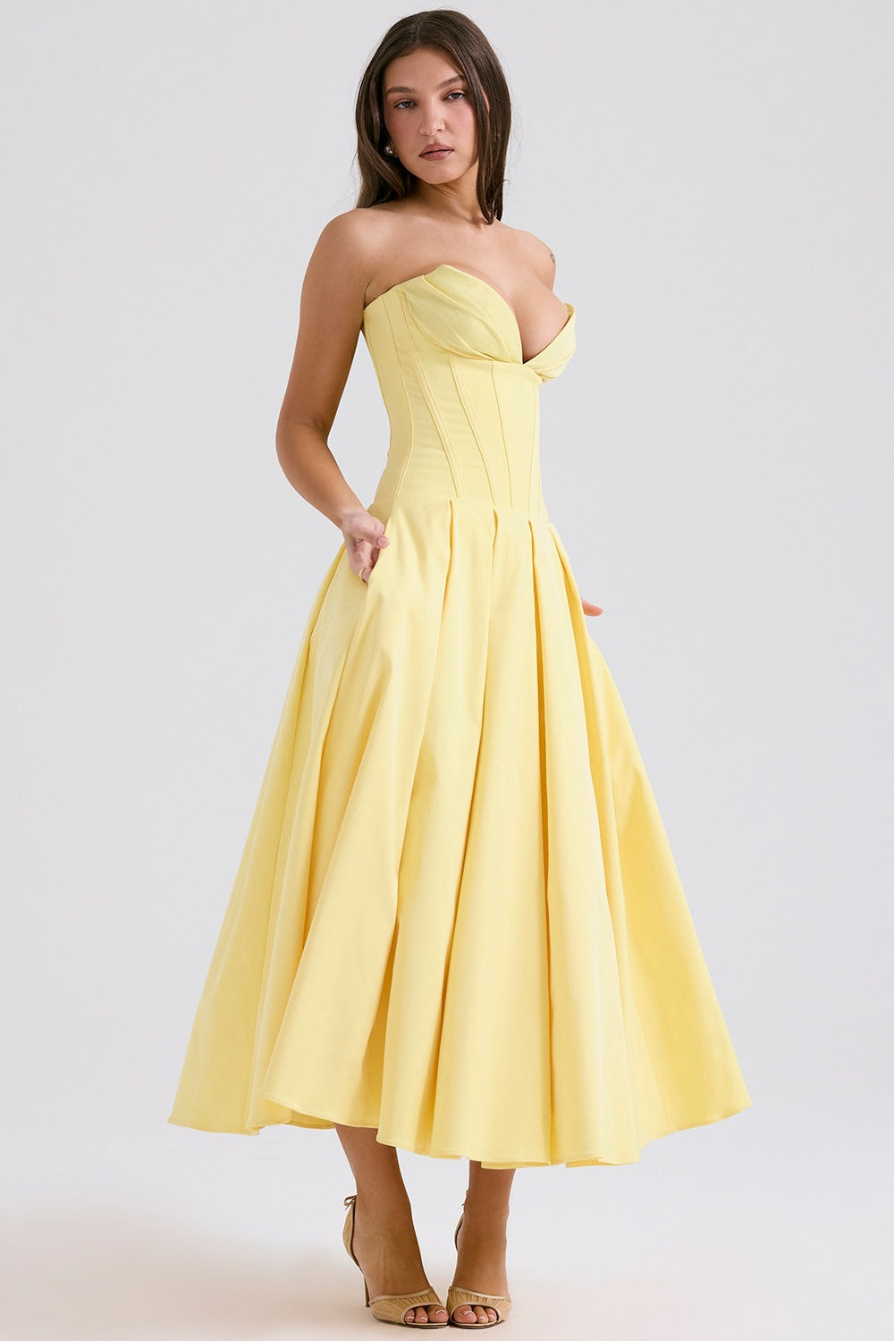 Solid Color Large Swing Sleeveless Fishbone Tube Dresses