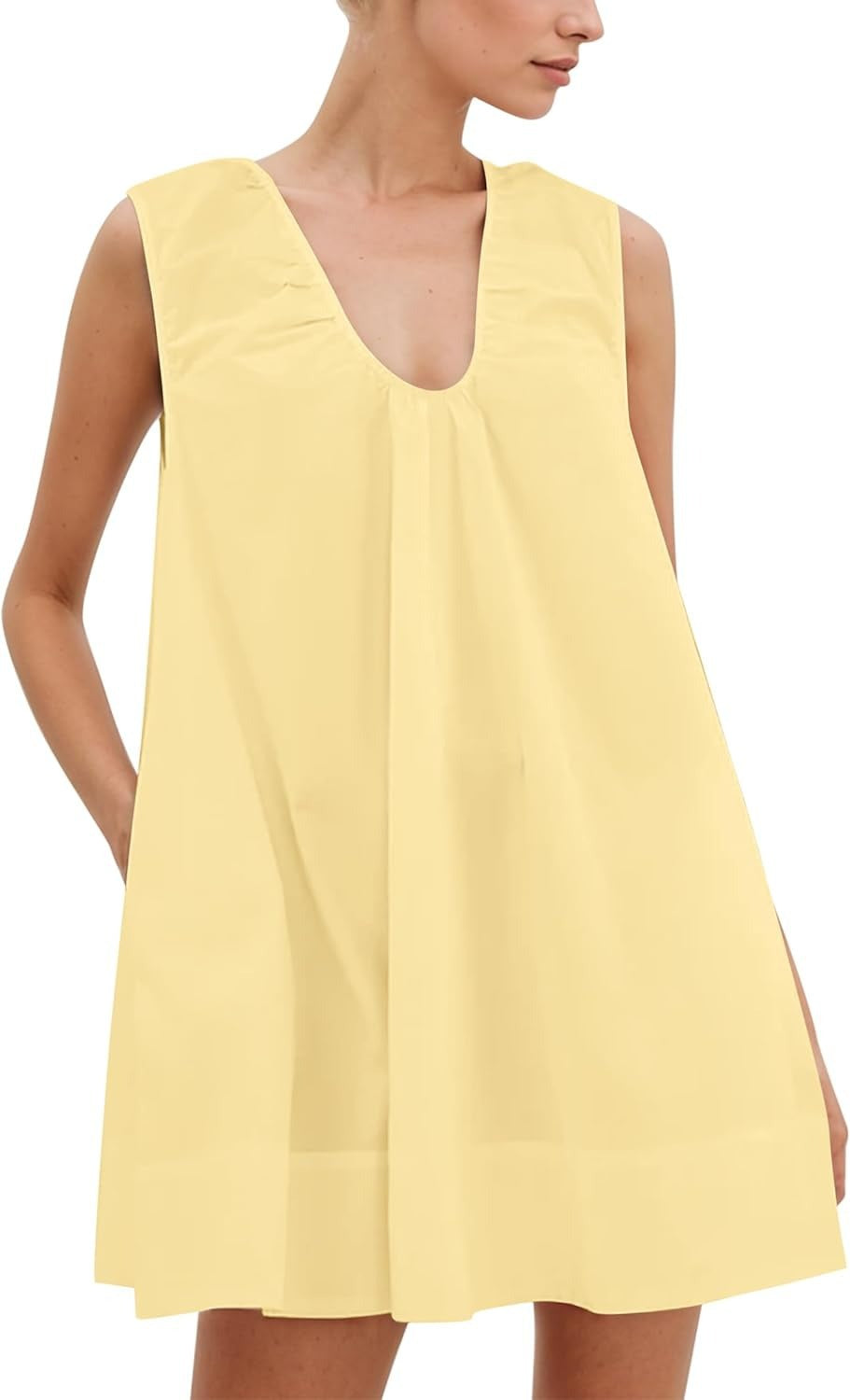 Fashionable Commuter Pleated Loose A- Line Sleeveless Solid Color Dress